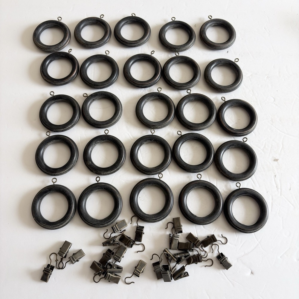 Lot Of 25 Black Bronze Heavy Metal Curtain Rings With Clips